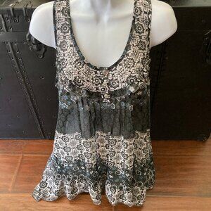 Fang Charcoal Gray white Silver Studded Sleeveless Ruffled Top X Large